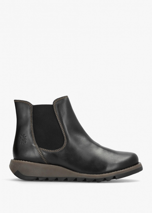 Salv Black Rug Leather Wedge Chelsea Boots