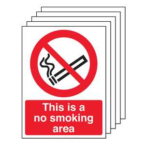 5PK-No Smoking Sign-This Is A No Smoking Area-150x200mm-Self Adhesive Vinyl