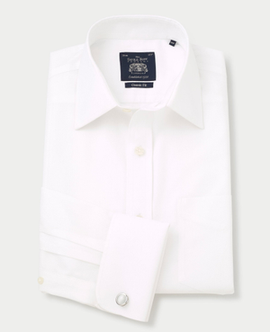 White Herringbone Classic Fit Non-Iron Formal Shirt - Double Cuff [RTC] - 17" / Standard - 35.5"
