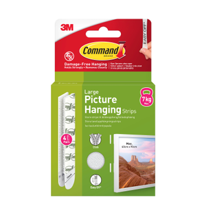 Command™ Picture Hanging Strips, White, Large, 4 Pairs (8 Strips)