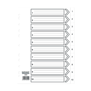 EASTLIGHT 1-10 Part Europunched Polypropylene Dividers - A4 - Pack of 1