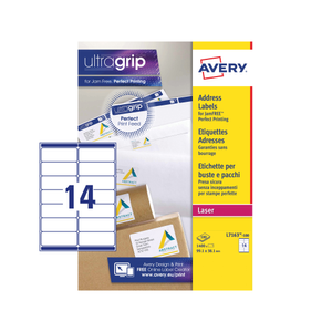 AVERY Jam-Free Quick PEEL Labels - White - 99.1x38.1mm - 14 Per Sheet - Pack of 100