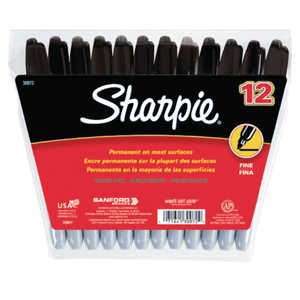 Sharpie Permanent Markers - Fine Tip - Black - Pack of 12