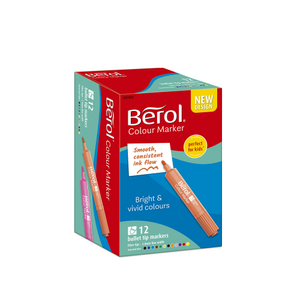 Berol Broad Tipped Colour Markers - Assorted Colours - Bullet Tip - Pack of 12