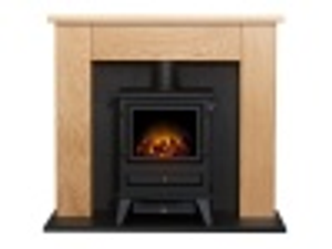 Adam Chester Stove Fireplace in Oak & Black with Hudson Electric Stove in Black, 39 Inch