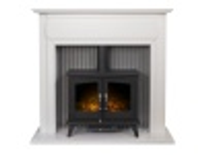 Adam Florence Stove Fireplace in Pure White with Woodhouse Electric Stove in Black, 48 Inch