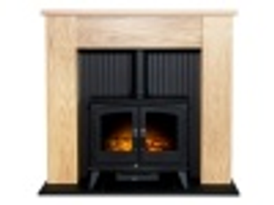 Adam New England Stove Fireplace in Oak & Black with Woodhouse Electric Stove in Black, 48 Inch