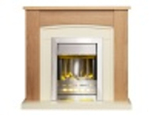 Adam Chilton Fireplace in Oak & Cream with Helios Electric Fire in Brushed Steel, 39 Inch