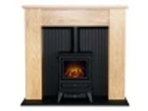 Adam New England Stove Fireplace in Oak & Black with Hudson Electric Stove in Black, 48 Inch