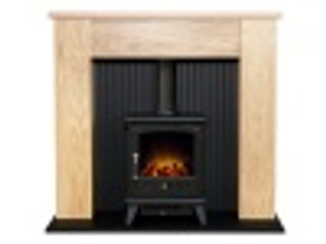 Adam New England Stove Fireplace in Oak with Aviemore Electric Stove in Black, 48 Inch
