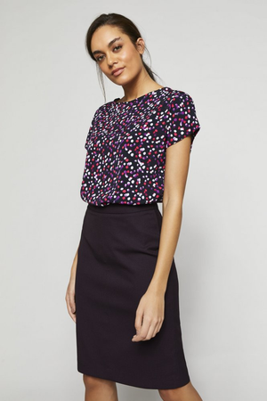 Jigsaw x SJ Women's Slash Neck Print Blouse, Plum Ink Drop