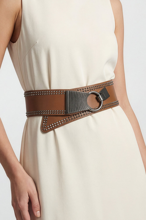 Studded Hook Buckle Belt - White