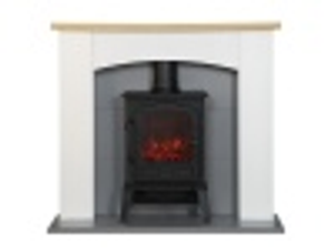 Adam Huxley in Pure White & Grey with Sureflame Ripon Electric Stove in Black, 39 Inch