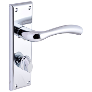 Minerva Curved Lever Thumb Lock Bathroom Door Handle - Polished Chrome - Pair - Designer Levers