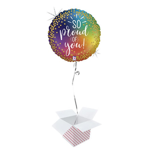 So Proud Rainbow Two-Sided Holographic Round Foil Helium Balloon - Inflated Balloon in a Box