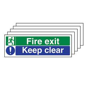 5PK-Fire Exit / Keep Clear - 300x100mm - Rigid Plastic