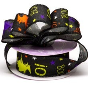 Black Boo Halloween Wired Ribbon Colored - 1-1/2" X 10 Yards - Polyester - Embellishments & Trims by Paper Mart