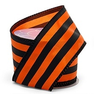 Satin Black/Orange Carnival Stripe Wrd Ribbon Colored - 2-1/2" X 10 Yards - Polyester - Embellishments & Trims by Paper Mart