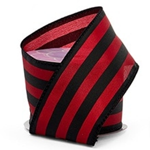 Satin Black/Red Carnival Stripe Wired Ribbon Colored - 2-1/2" X 10 Yards - Polyester - Embellishments & Trims by Paper Mart