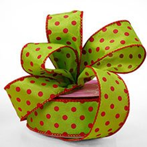 Green/Red Circus Dots Satin Ribbon - 1-1/2" X 10 Yards - Silk - Embellishments & Trims by Paper Mart