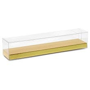 Display Clear PET Candy Box with Gold Card Cardboard - Quantity: 50 - Plastic Boxes - Gold Bottomtype: Raised Width: 1 1/2" Height: 1 3/8" Length: 7"