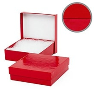 Red Gloss Cardboard Jewelry Boxes Cotton - Quantity: 100 - Usage : Necklace Width: 3 3/4" Height/Depth: 7/8" Length: 5 1/4"