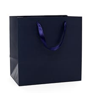 Navy/Kraft Euro Tote W/Navy Ribbon Hndl - 16 X 6 X 12 - Satin Gusset - 6" - Quantity: 100 by Paper Mart