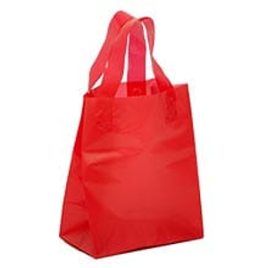 Red Frosted Plastic Bags with Handles Colored HDPE Gusset - 5" - Quantity: 250 - Frosty Bags Width: 10" Height/Depth: 13" by Paper Mart