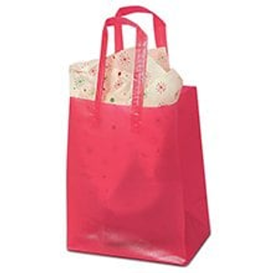 Hot Pink Frost Handle Bags Colored HDPE Gusset - 3" - Quantity: 250 - Frosty Bags - Size: Rose Width: 5" Height/Depth: 6 3/4" by Paper Mart