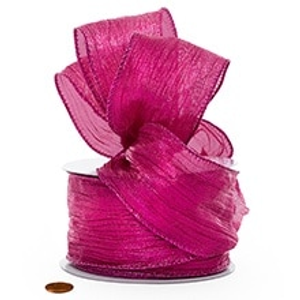 Hot Pink Metallic Crepe Fabric Ribbon - 2-1/2" X 10 Yards - Sheer Metallic - Ribbon by Paper Mart