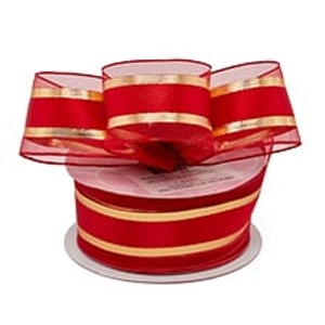 Satin Red/Gold Emperor Met Stn Mid Ribbon - 1-1/2" X 25yd - Polyester - Embellishments & Trims by Paper Mart