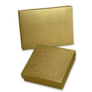 Gold Metallic Jewelry Boxes Cotton - Quantity: 100 - Usage : Earrings Width: 1 5/8" Height/Depth: 7/8" Length: 2 5/8"