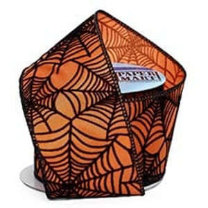 Orange/Blk Spider Web Flocked Wrd Ribbon - 2-1/2" X 10 Yards - Polyester - Embellishments & Trims by Paper Mart
