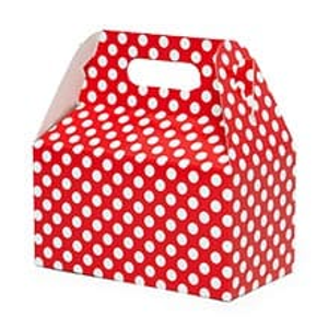 White and Red Polka Dot Gable Boxes - 6-1/2" X 3-1/2" X 3-1/2" - Cardboard - Quantity: 100 by Paper Mart