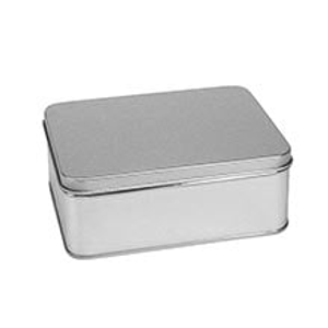 Metal Large Rectangular Tin Can - Quantity: 96 - Tins - Type: Large-Seams Width: 4" Height/Depth: 2" Length: 5 1/2" by Paper Mart