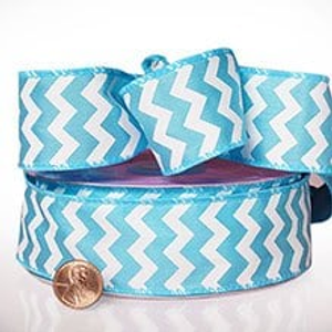 Sky Blue Chevron Satin Wired Ribbon - 1-1/2" X 20 Yards - Polyester by Paper Mart