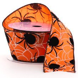 Orange Flckd Spider Web Stn Wrd Ribbon - 2-1/2" X 10 Yards - Polyester - Embellishments & Trims by Paper Mart
