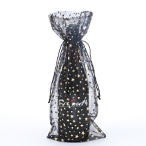 Clear Metal Black Star Wine Bags - 6-1/2 X 15 - Fabric Cloth - Quantity: 12 - Fabric Bags by Paper Mart