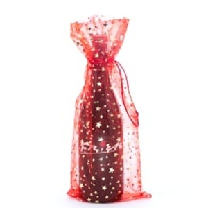 Clear Metal Red Star Wine Bags Organza Fabric - Quantity: 12 - Fabric Bags Width: 6 1/2" Height/Depth: 15" by Paper Mart