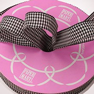 Black Wendy Gingham Wired Ribbon - 5/8" X 25yd - Polyester - Greeting Cards by Paper Mart