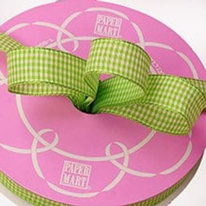 Green Wendy Gingham Wired Ribbon - 5/8" X 25yd - Polyester - Greeting Cards by Paper Mart