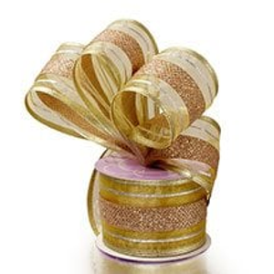 Sheer Metal Gold Wendy Stripe Wired Ribbon - 2-1/2" X 10 Yards - Sheer Metallic - Embellishments & Trims by Paper Mart