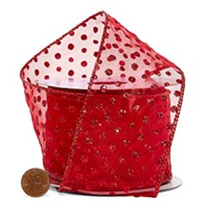 Red Christmas Dot Ribbon - 2-1/2" X 10 Yards - by Paper Mart