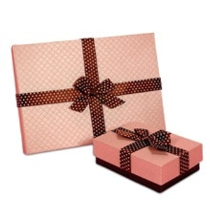 Pink Embossed Candy Box with Brown Ribbon - 4-1/8" X 3" X 1-3/8 - 3-ply Box - Quantity: 24 - Candy Packaging - Size: 1/4 Lb by Paper Mart