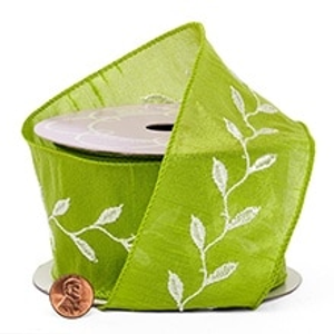 2-1/2"x10 Yards Embroidered Leaf Wired Ribbon Silk - Embellishments & Trims Width: 2 1/2" Length: 10 yd by Paper Mart