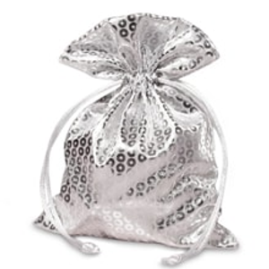 Silver Sequin Line Bags - 5 X 7 - Fabric Cloth - Quantity: 12 - Fabric Bags by Paper Mart