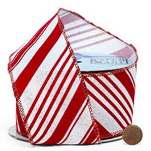Red/White Flocked Candy Cane Wrd Ribbon - 2-1/2" X 10 Yards - Polyester - Embellishments & Trims by Paper Mart