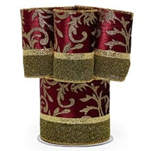Glitter Wine/Gold Florence Christmas Wide Gold Backed Wired Ribbon - 4" X 10 Yards - Metallic - Embellishments & Trims by Paper Mart
