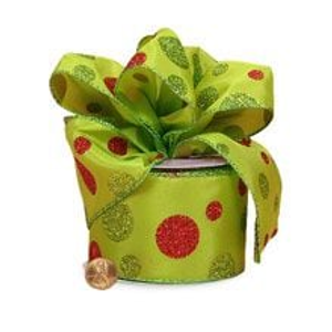 Green and Red Glitter Dots Satin Ribbon - 2-1/2" X 10 Yards - by Paper Mart