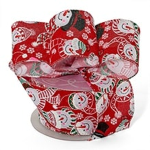 Glitter Snowmen On Red Ribbon - 2-1/2" X 10 Yards - Embellishments & Trims by Paper Mart
